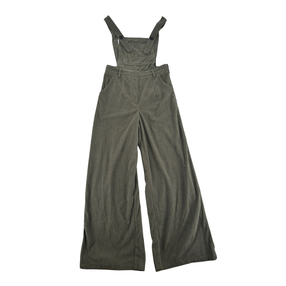 Cider Corduroy Overalls Women XS Green Wide Leg Bib Pocket Dungarees Retro Boho - Picture 3 of 9